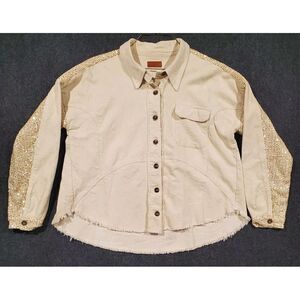 Umgee Women's Button Front Sequin Corduroy Jacket Size L Shacket Cream